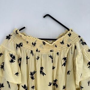 Zink London Floral Printed Smocked Off Shoulder Ruffled Sleeve Blouse Top